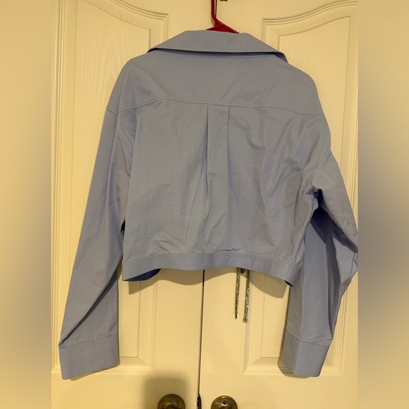 Alexander Wang Crystal Trim Cropped Shirt Blue Cotton Size M Authentic - Picture 5 of 6